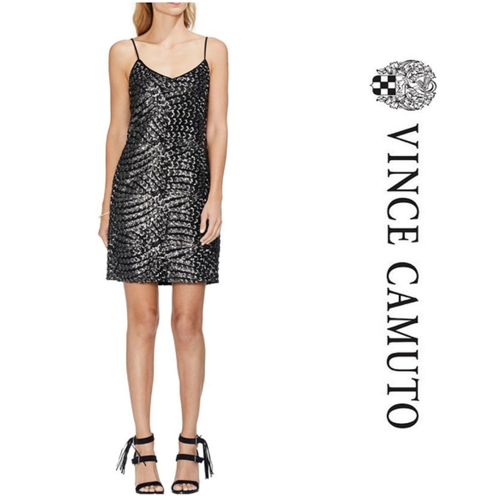 Vince Camuto Sapphire Metallic Sequin Dress